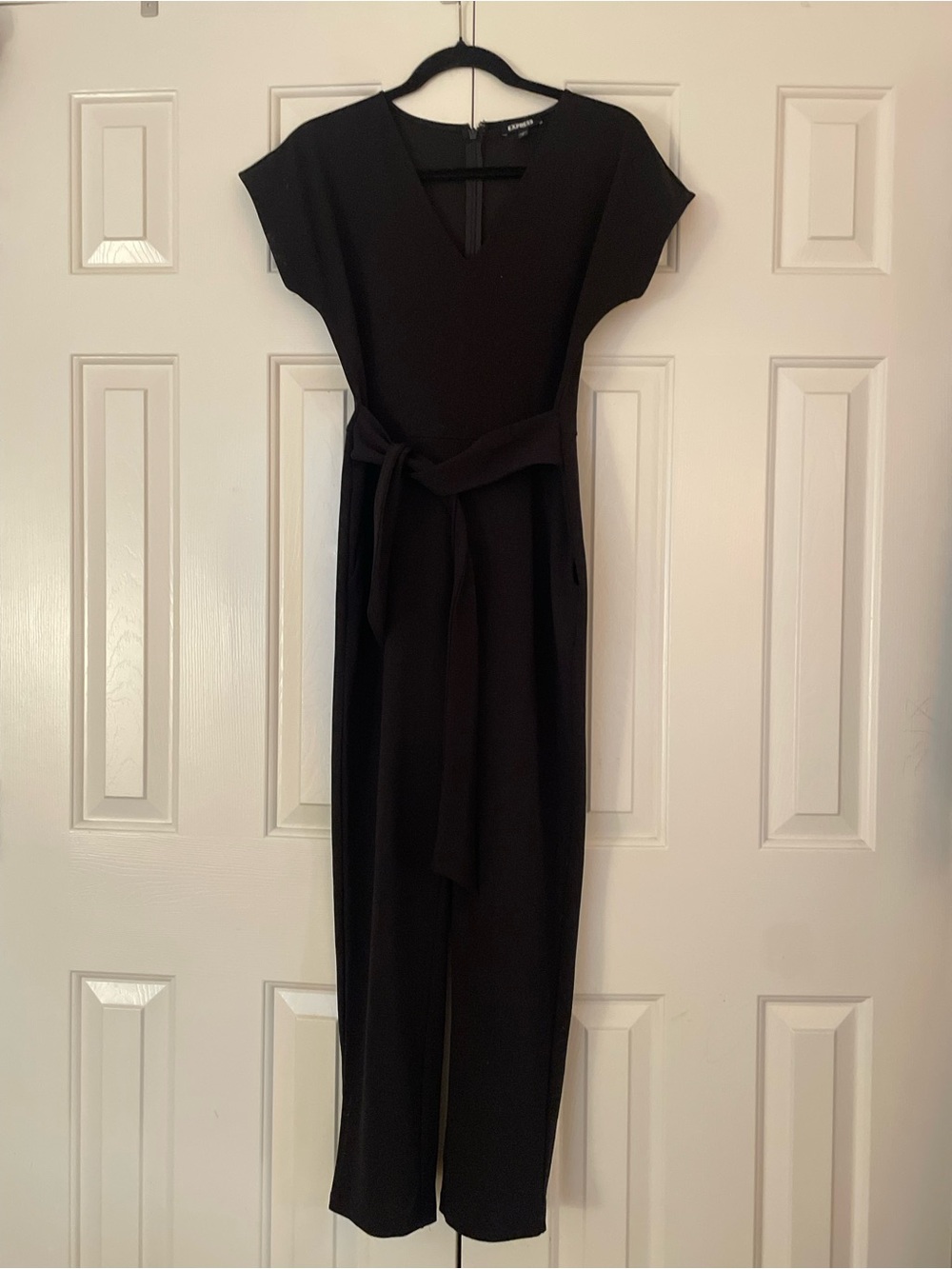 Express Black Long Sleeve Jumpsuit with Self Tie Belt - Women